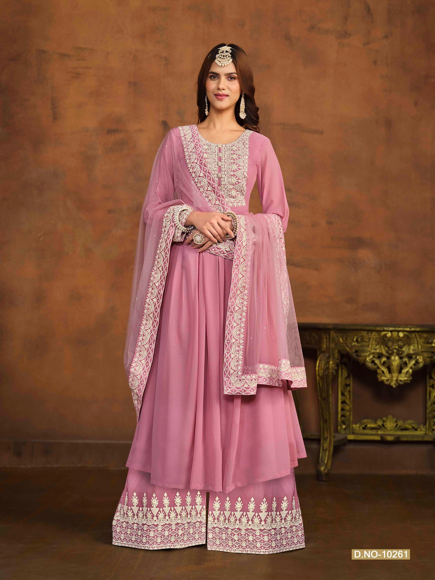 Embroidered Georgette Palazzo Suit with Net Dupatta
