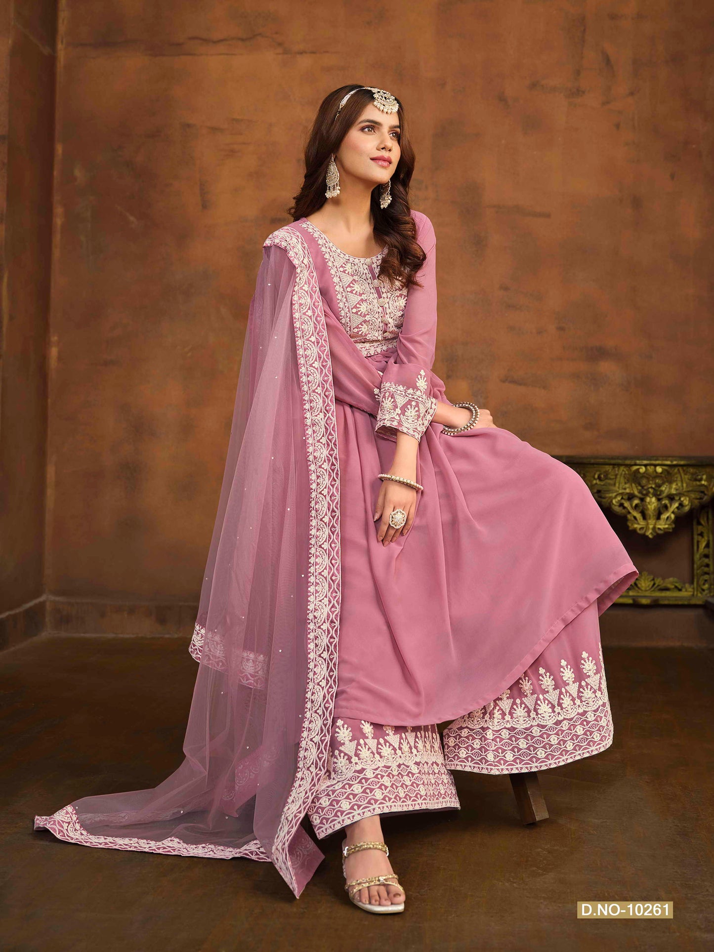 Embroidered Georgette Palazzo Suit with Net Dupatta