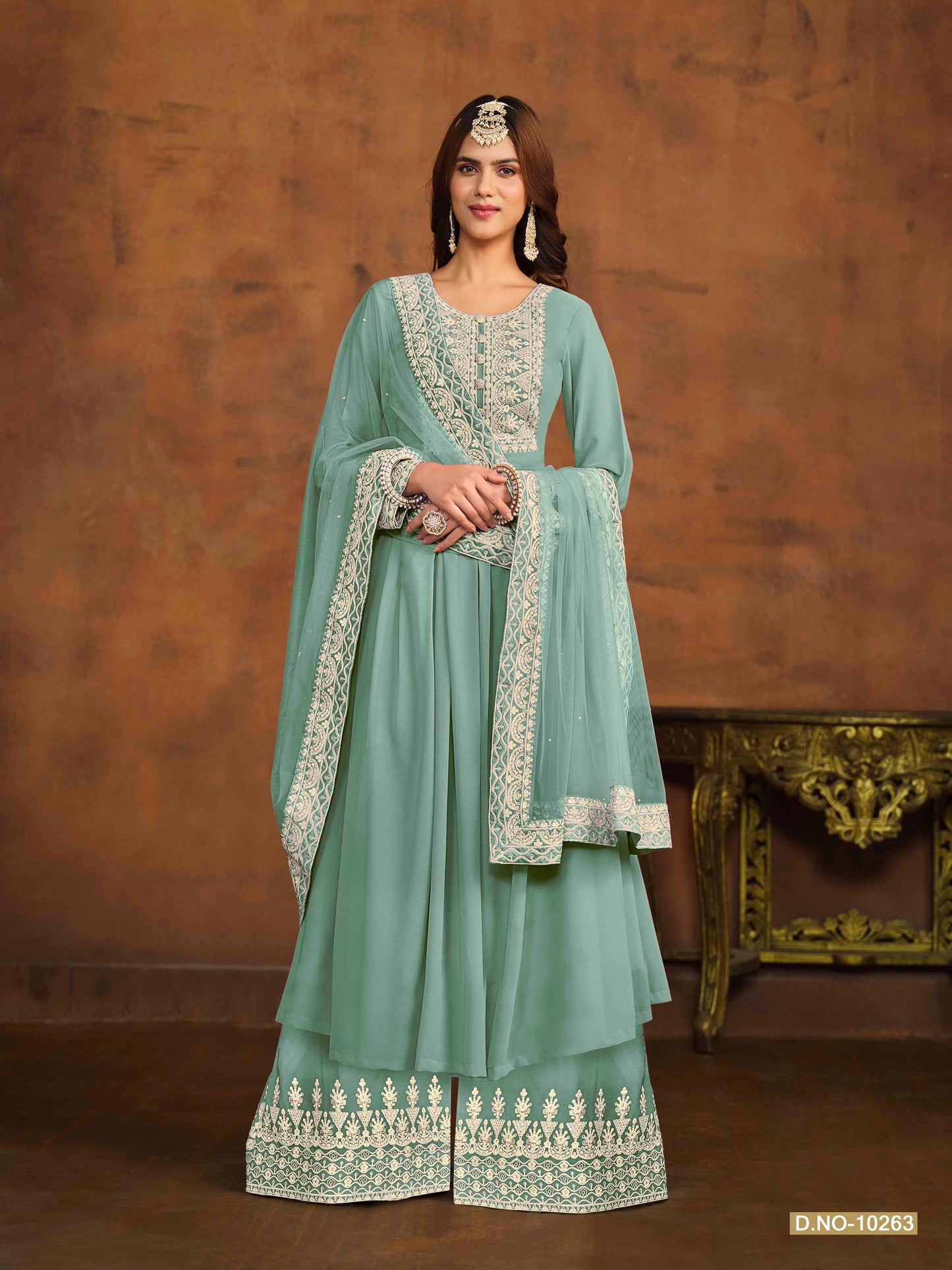 Embroidered Georgette Palazzo Suit with Net Dupatta