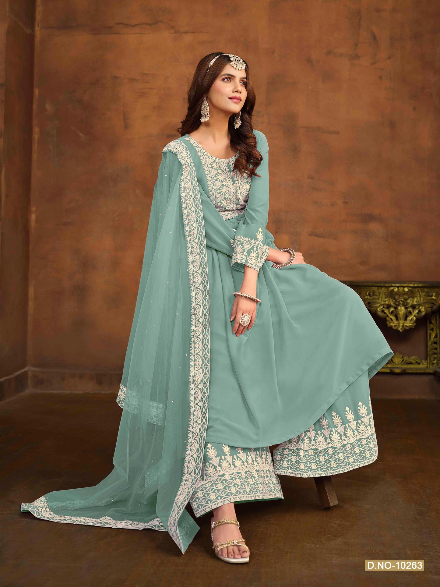 Embroidered Georgette Palazzo Suit with Net Dupatta