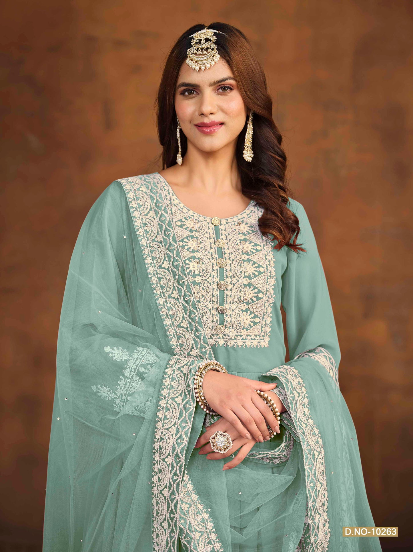 Embroidered Georgette Palazzo Suit with Net Dupatta