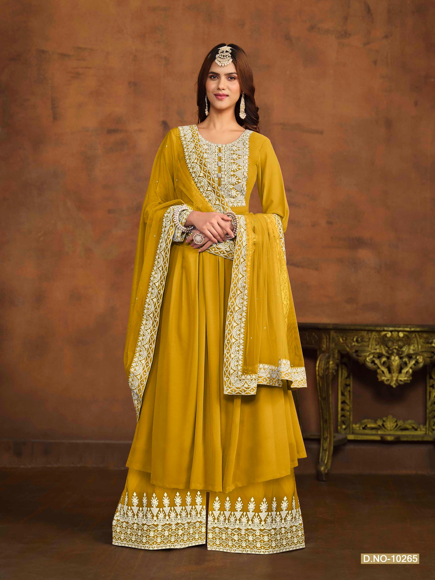 Embroidered Georgette Palazzo Suit with Net Dupatta