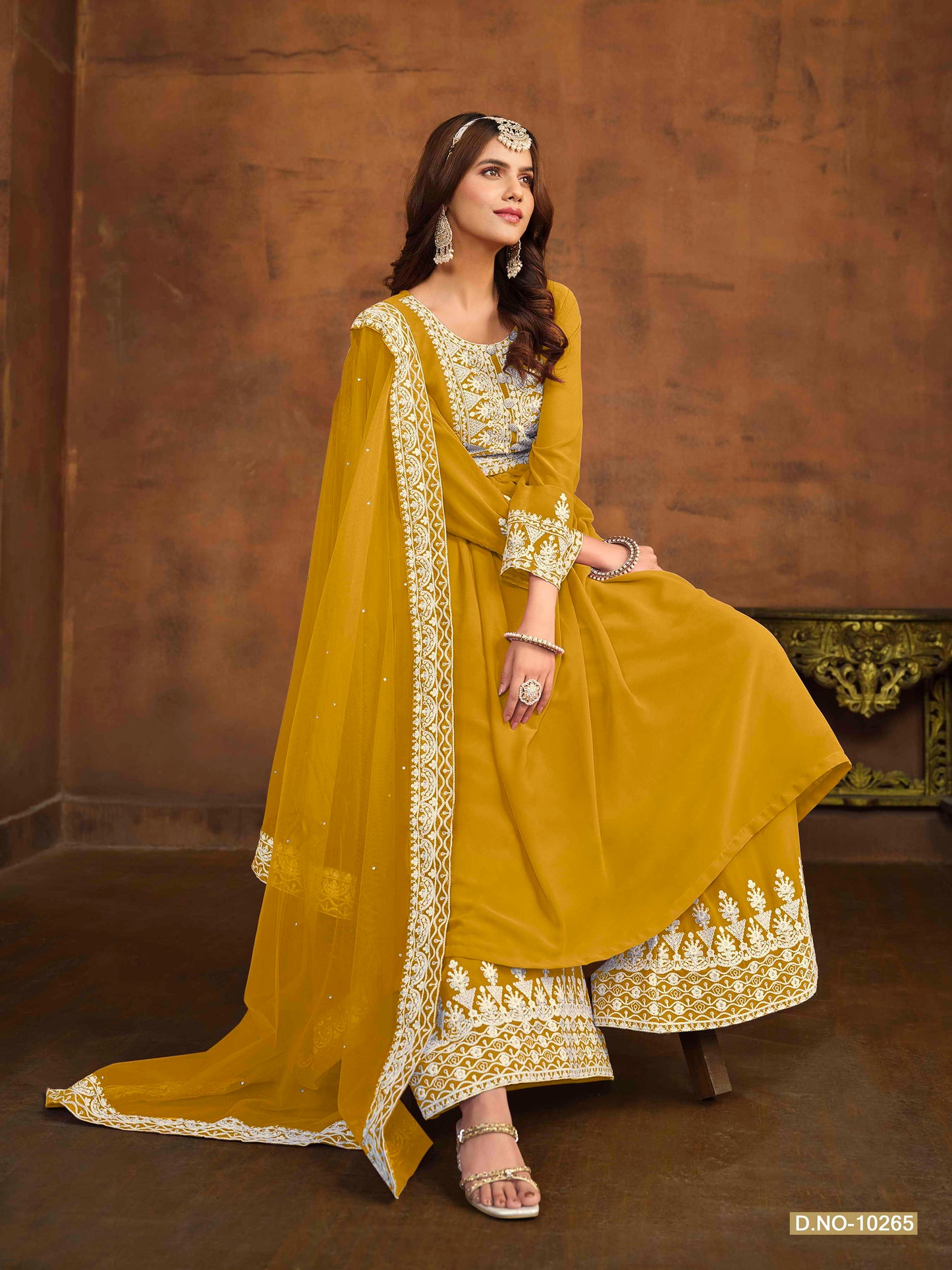 Embroidered Georgette Palazzo Suit with Net Dupatta