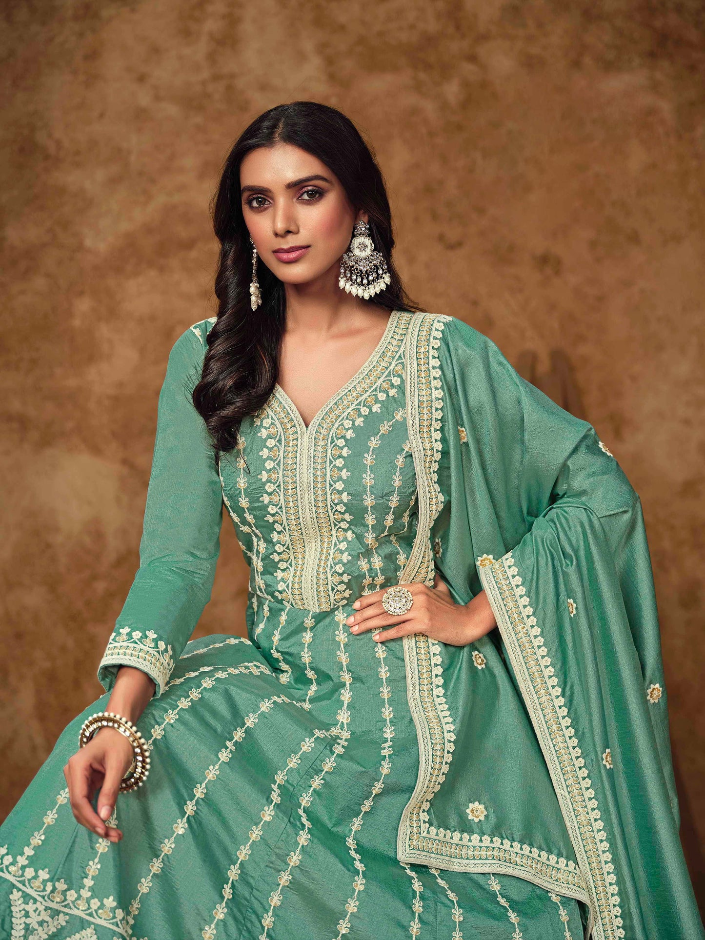 Embroidered Dolla Silk Gown with Butti Dupatta
