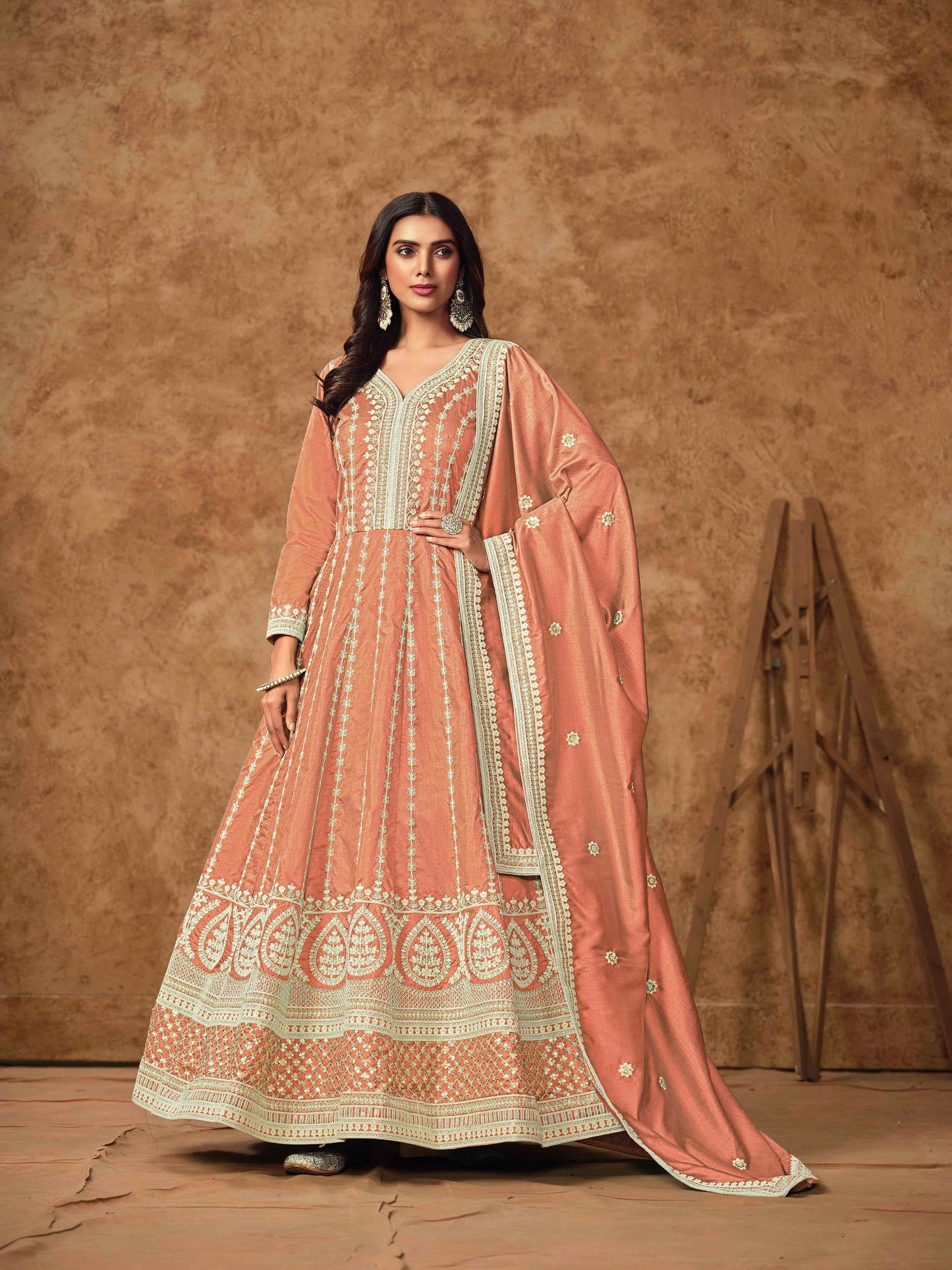 Embroidered Dolla Silk Gown with Butti Dupatta