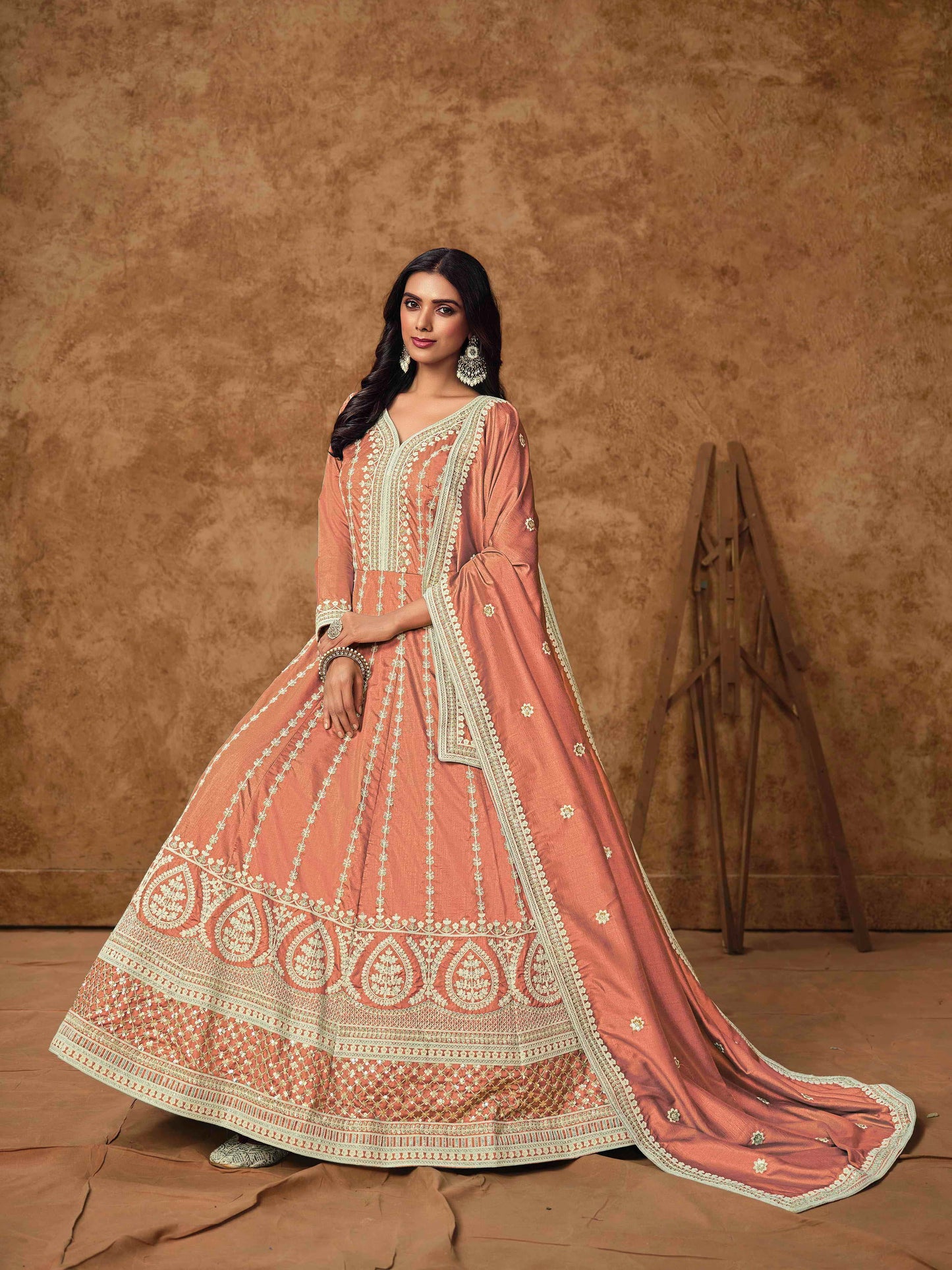 Embroidered Dolla Silk Gown with Butti Dupatta