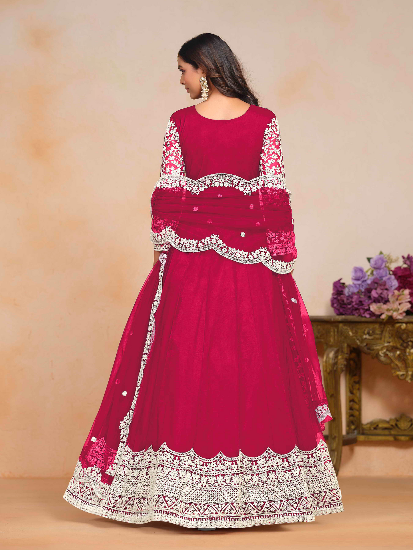 Embroidered Net Anarkali Gown with Dori Work