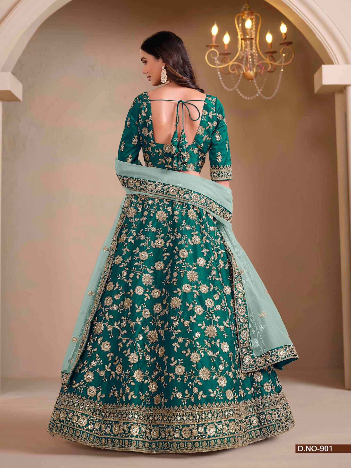 Embroidered Art Silk Lehenga Choli with Lace Dupatta