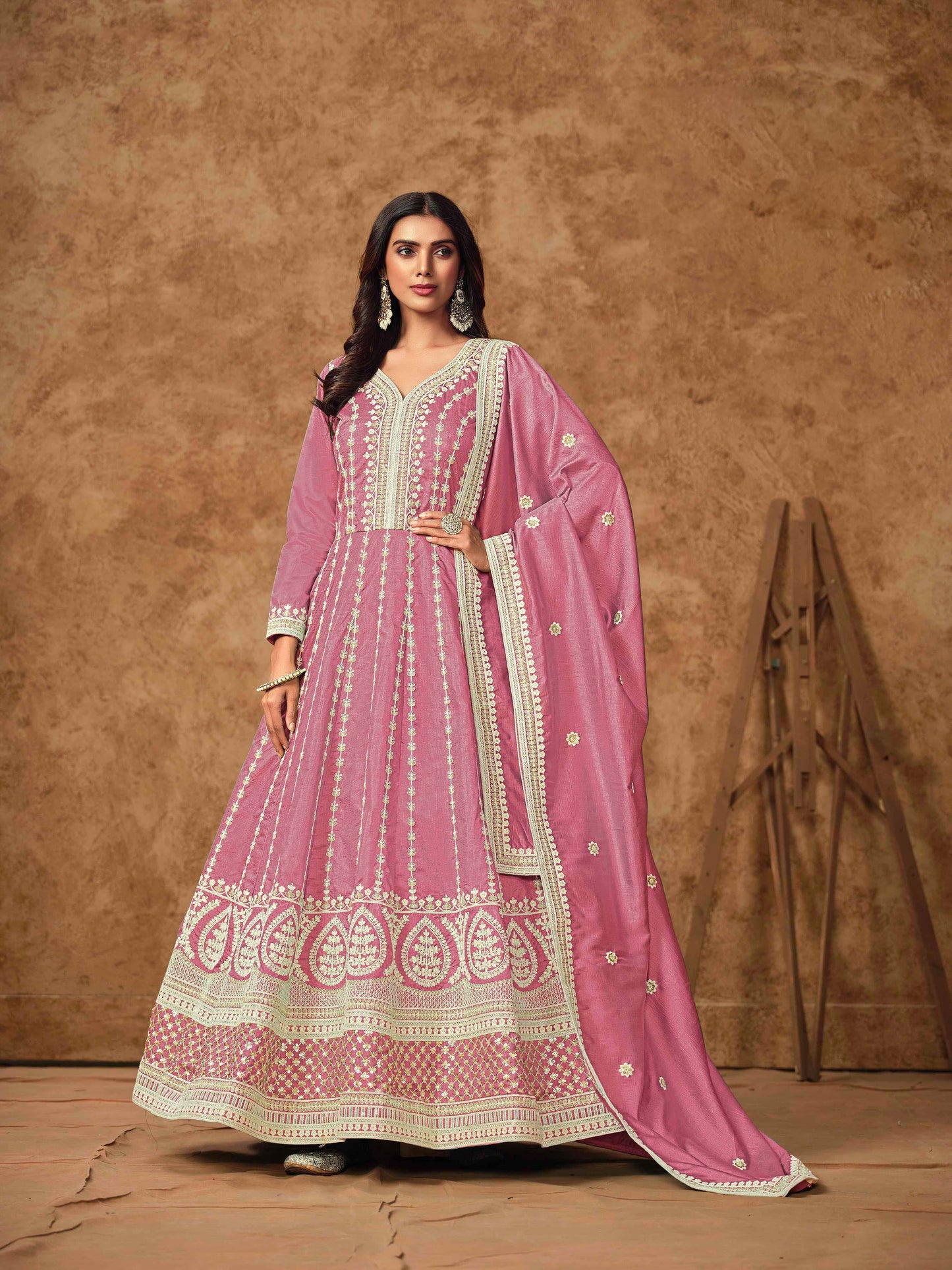 Embroidered Dolla Silk Gown with Butti Dupatta