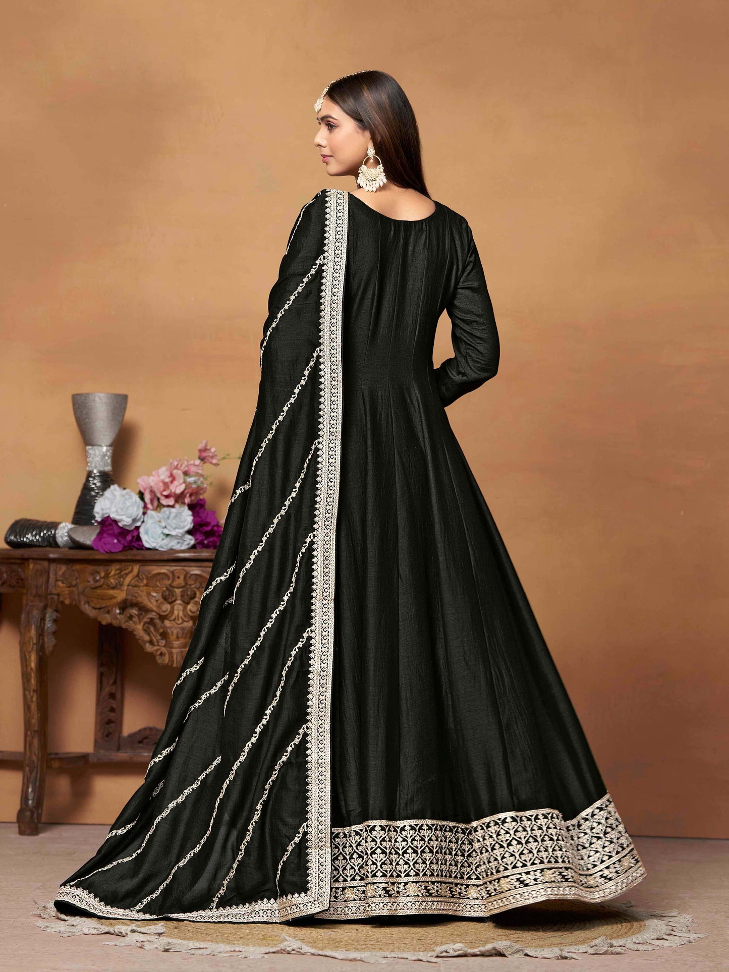 Embroidered Art Silk Gown with Dupatta
