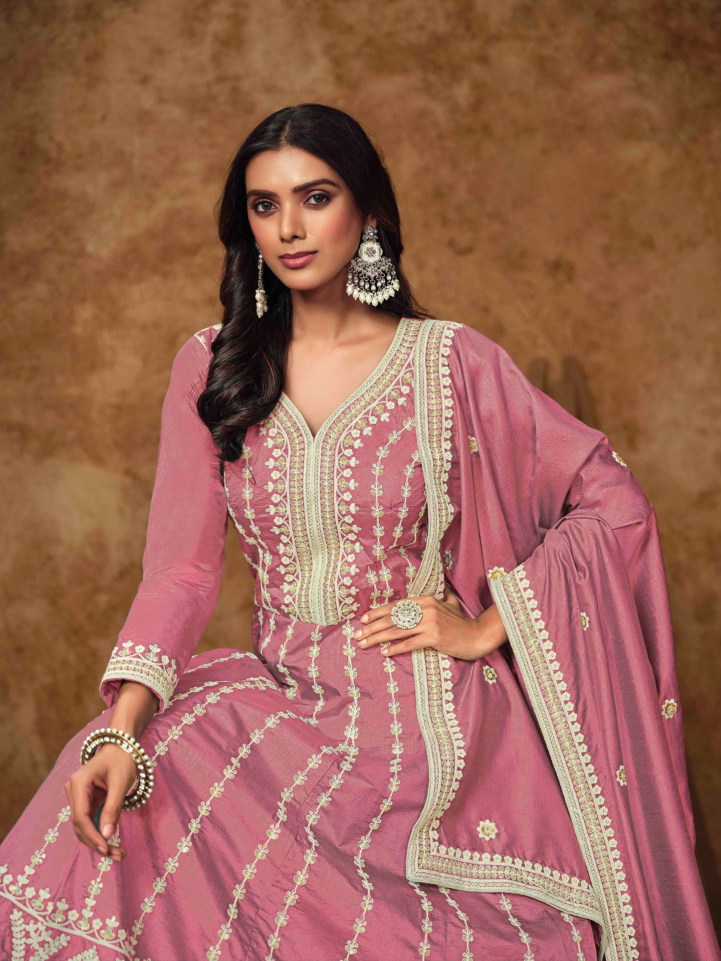 Embroidered Dolla Silk Gown with Butti Dupatta