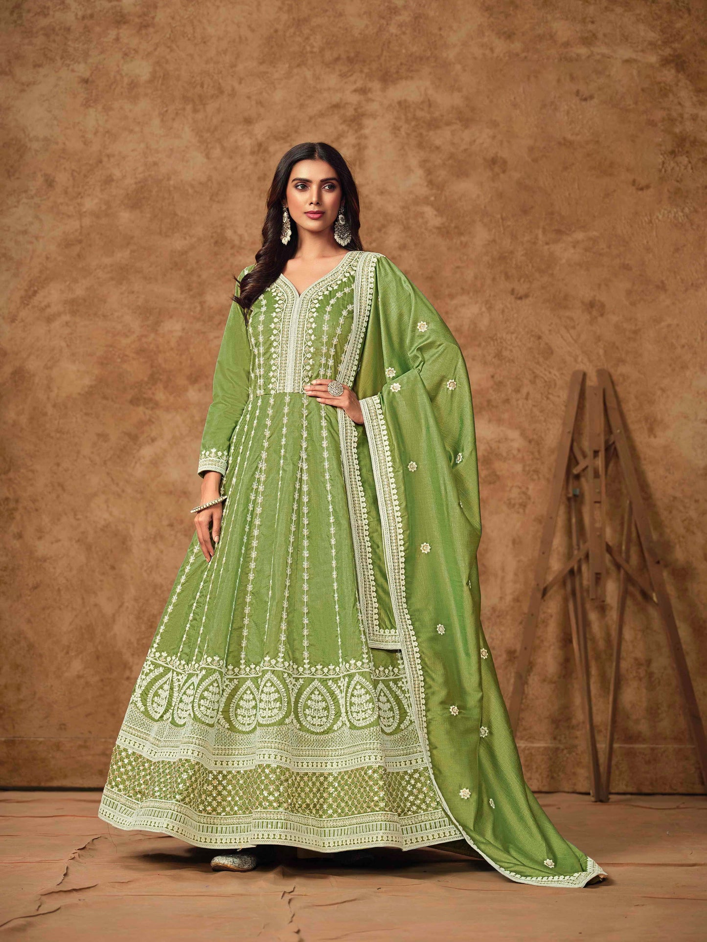 Embroidered Dolla Silk Gown with Butti Dupatta