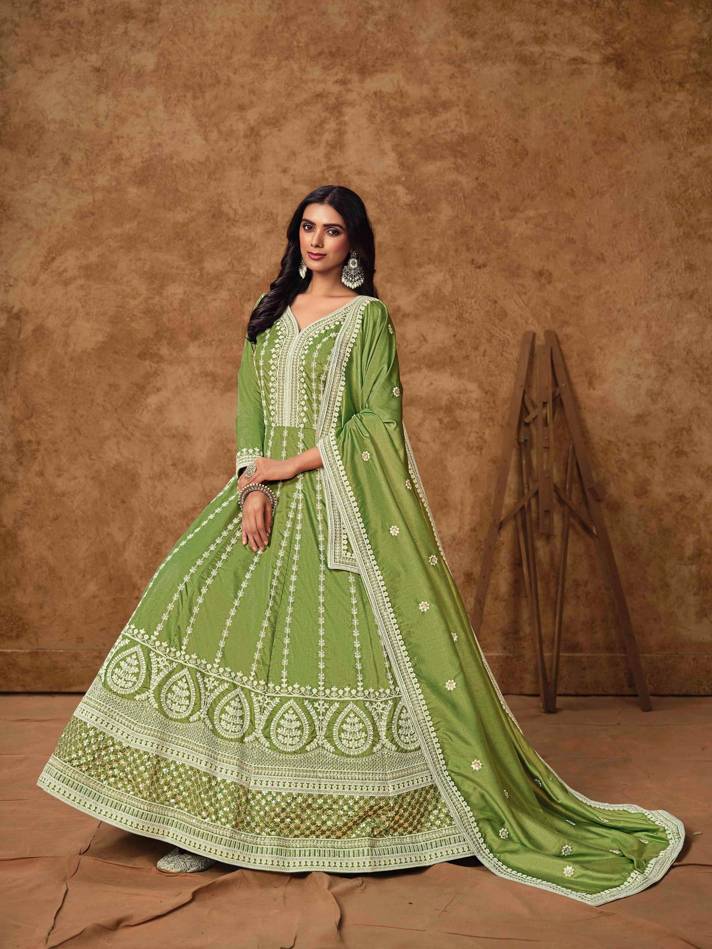 Embroidered Dolla Silk Gown with Butti Dupatta