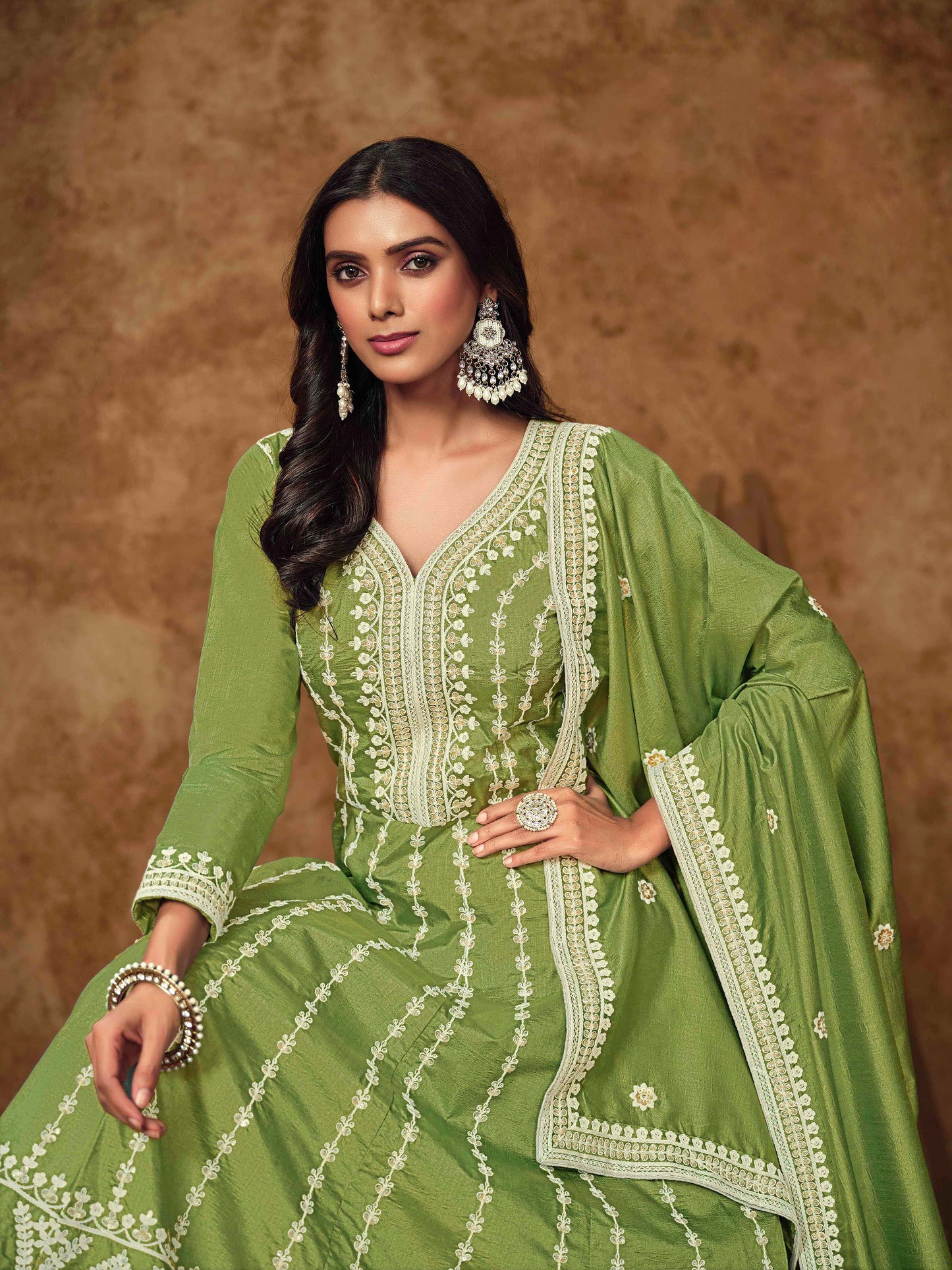 Embroidered Dolla Silk Gown with Butti Dupatta