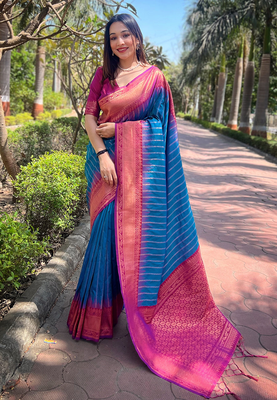 Soft Silk Zari Woven Saree with Contrast Border