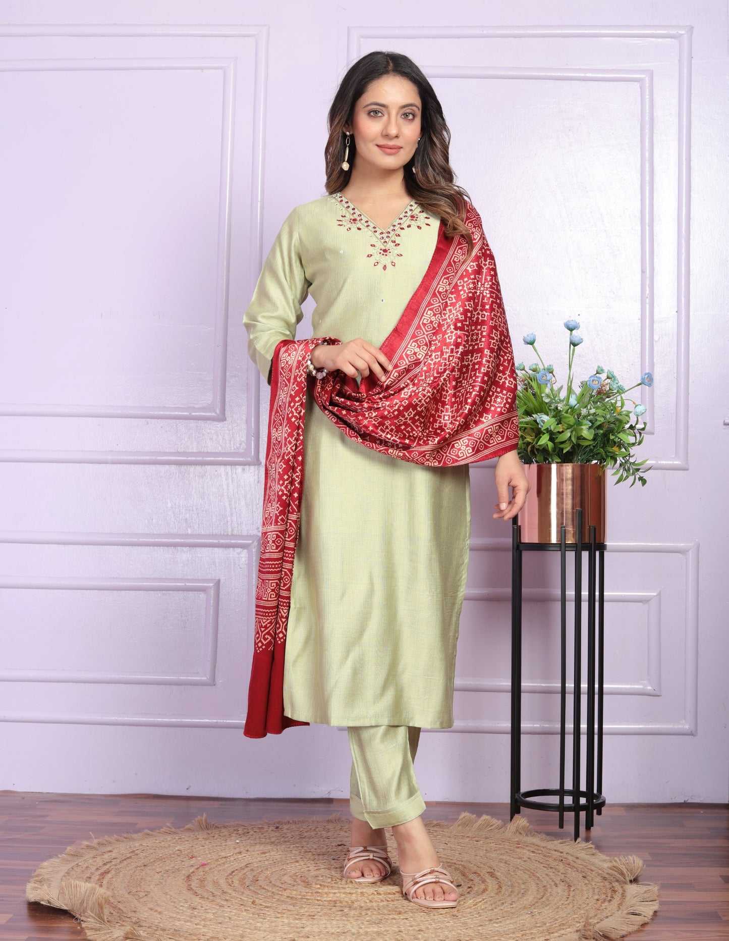 Soft Morni Silk Straight Kurti