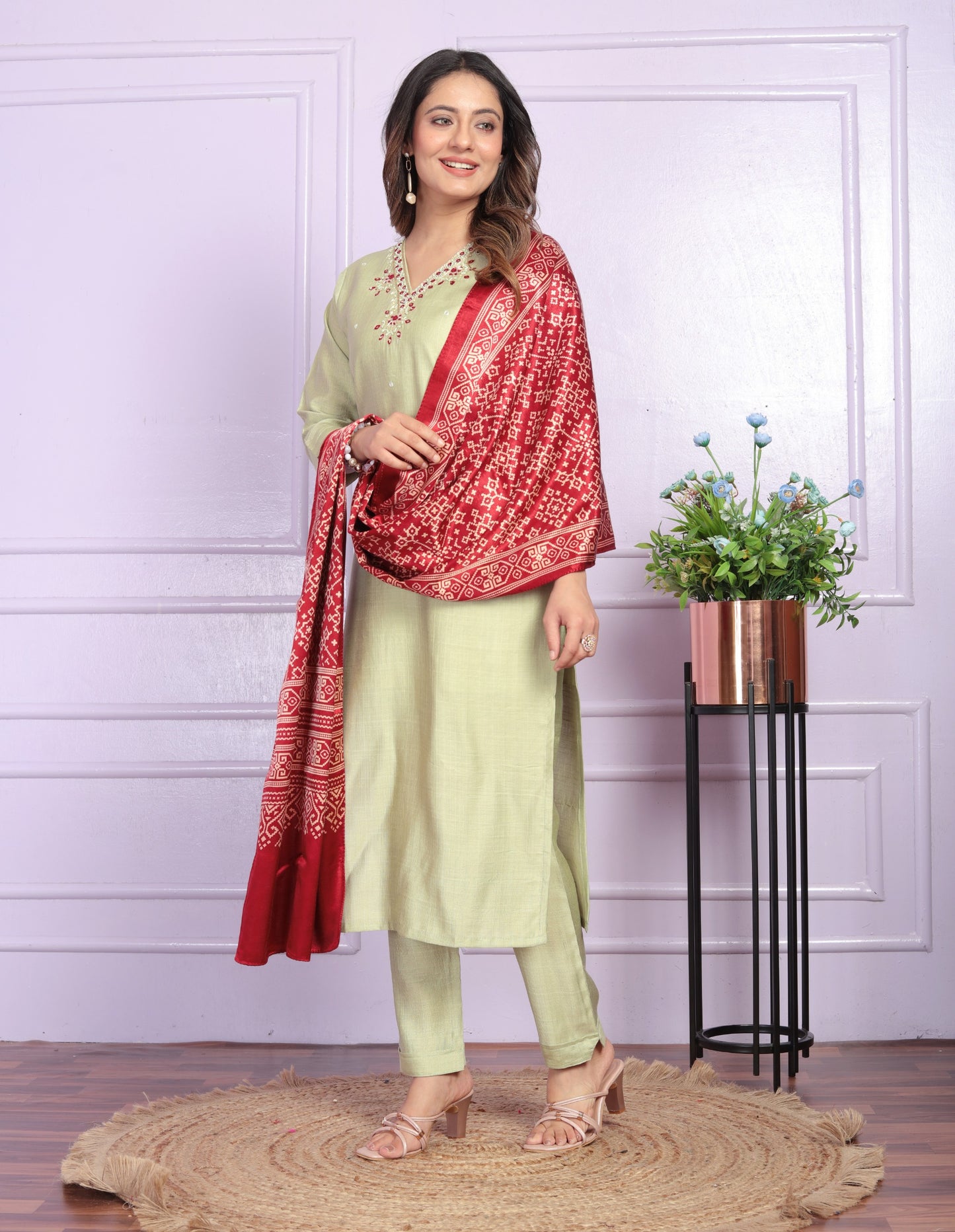Soft Morni Silk Straight Kurti
