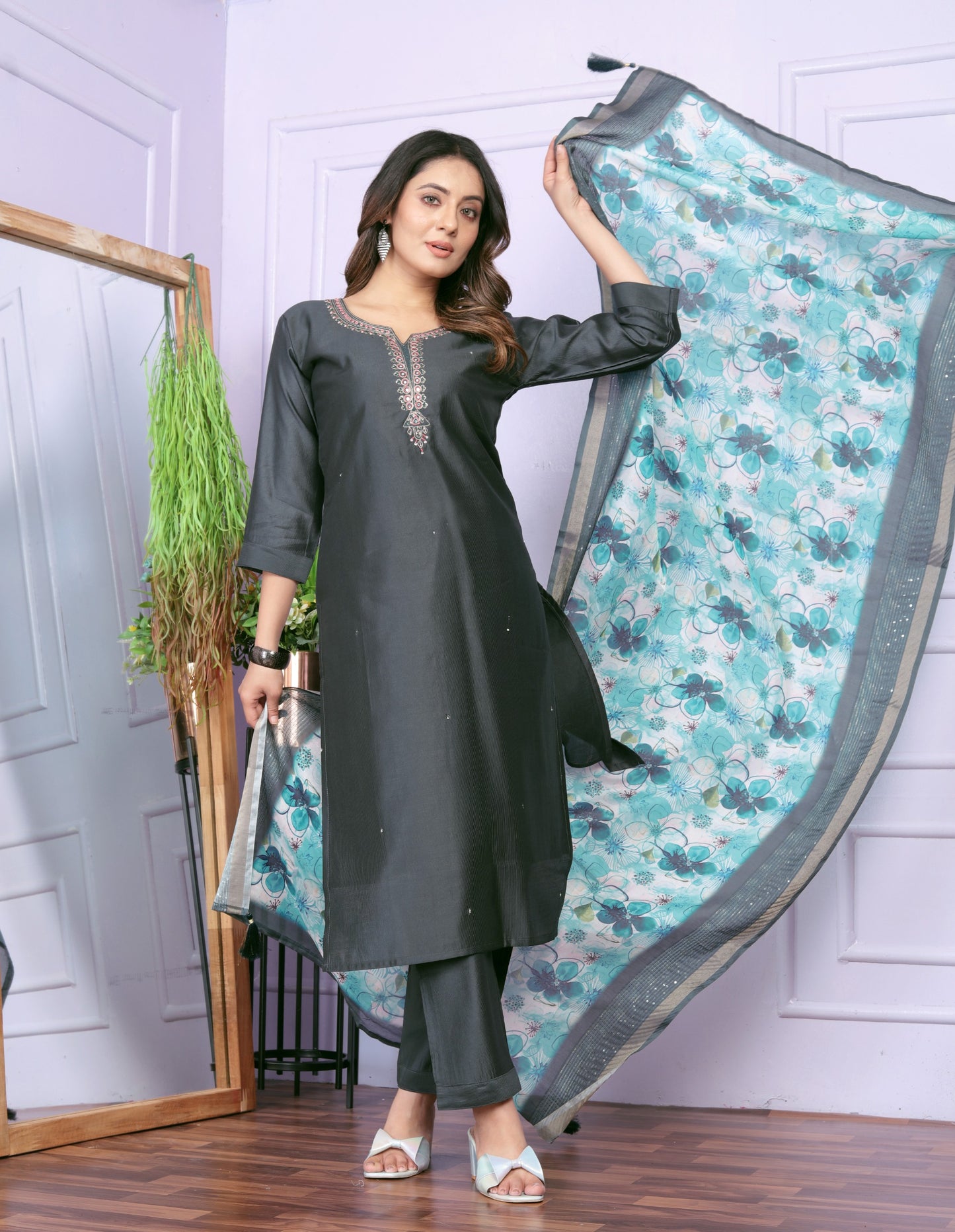 Modal Silk Denting Straight Kurti