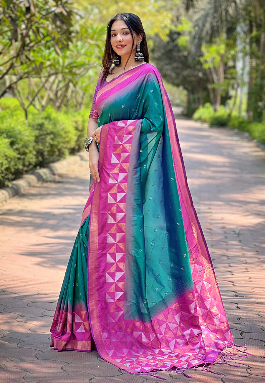 Soft Silk Floral Border Contrast Zari Woven Saree