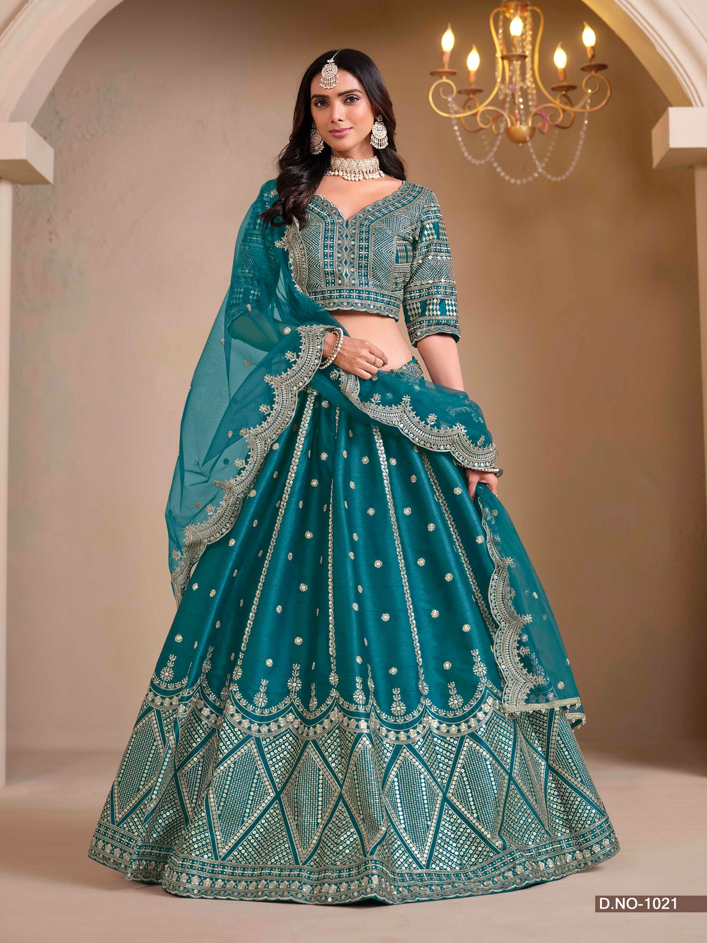 Embroidered Art Silk Lehenga with Cutwork Dupatta