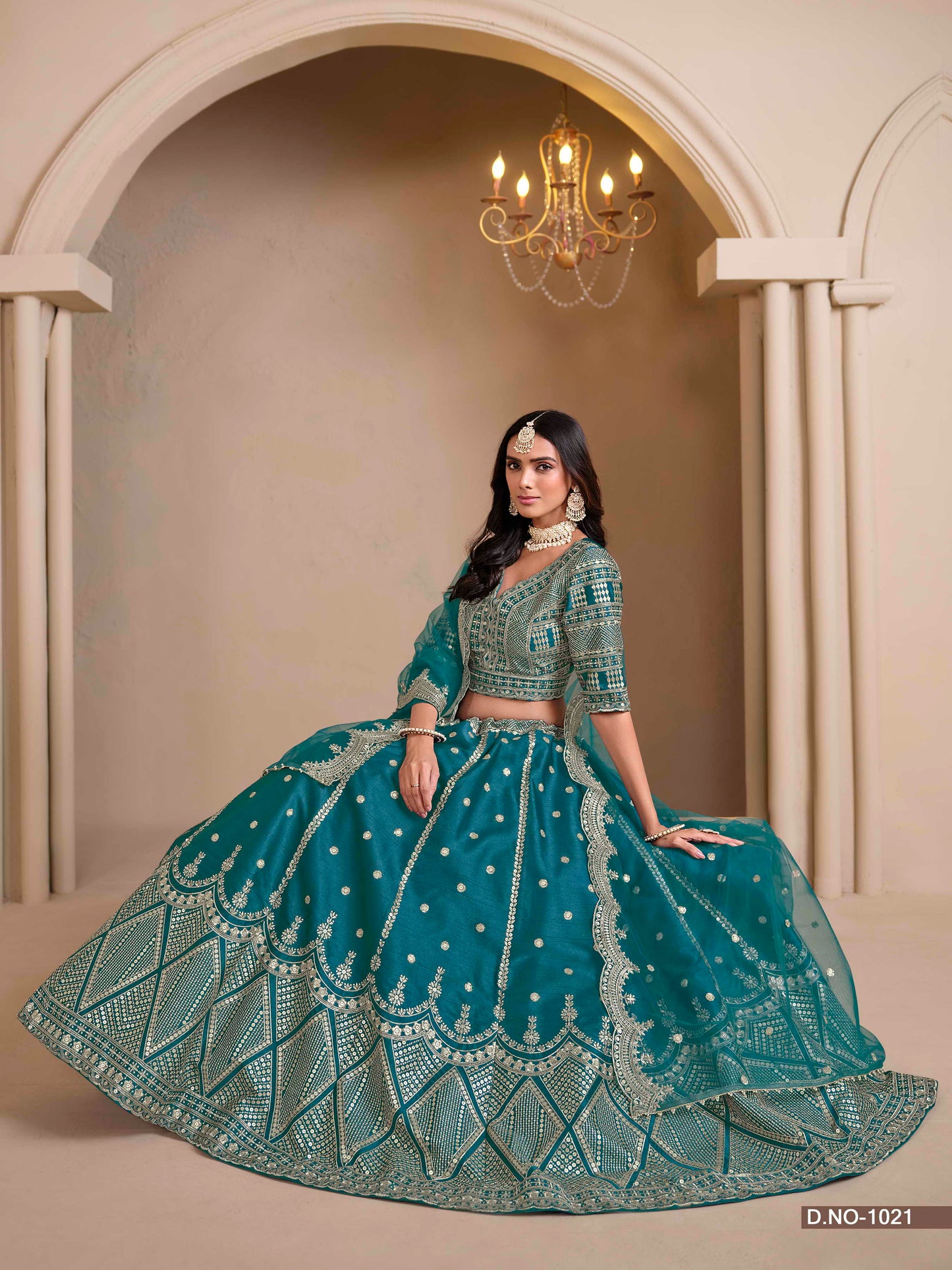 Embroidered Art Silk Lehenga with Cutwork Dupatta