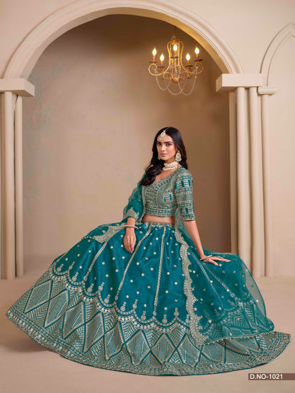 Embroidered Art Silk Lehenga with Cutwork Dupatta