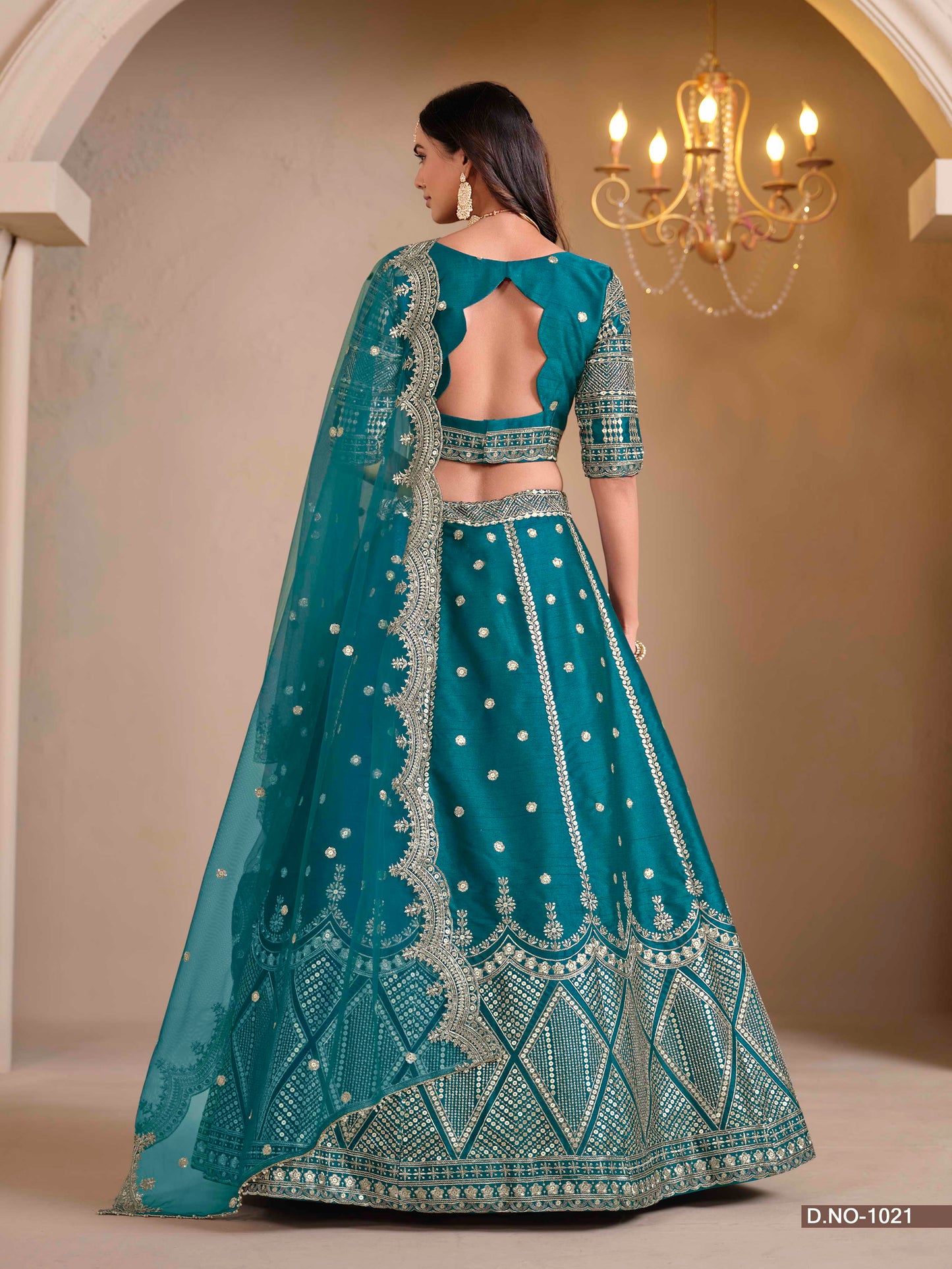 Embroidered Art Silk Lehenga with Cutwork Dupatta