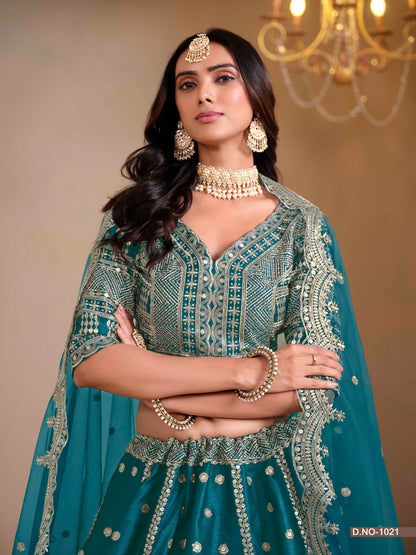 Embroidered Art Silk Lehenga with Cutwork Dupatta