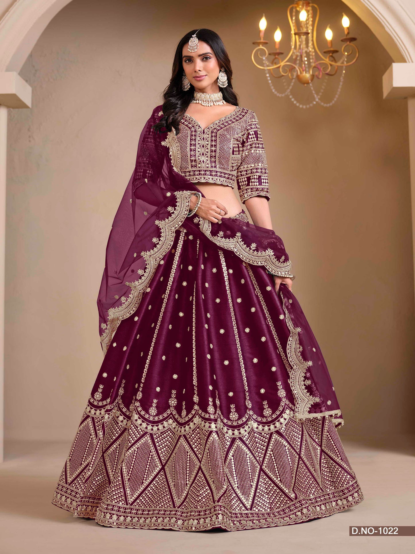 Embroidered Art Silk Lehenga with Cutwork Dupatta