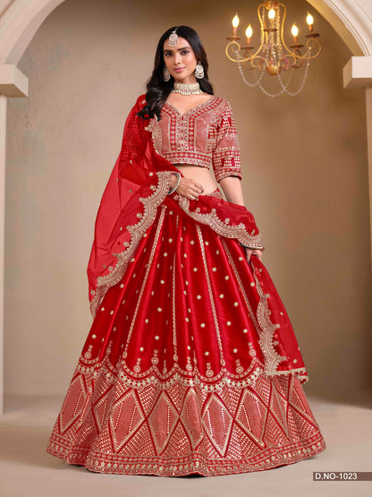 Embroidered Art Silk Lehenga with Cutwork Dupatta
