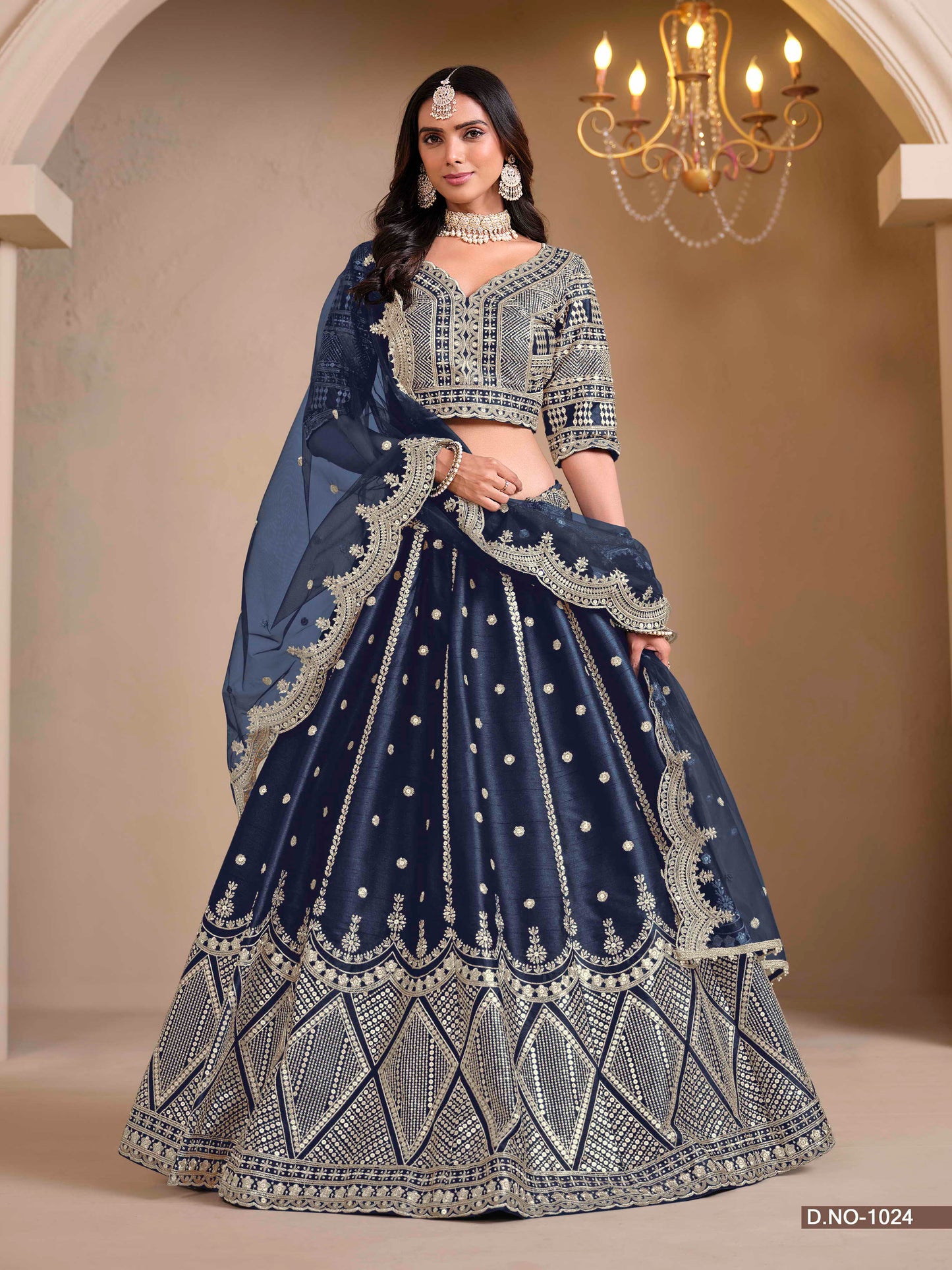 Embroidered Art Silk Lehenga with Cutwork Dupatta