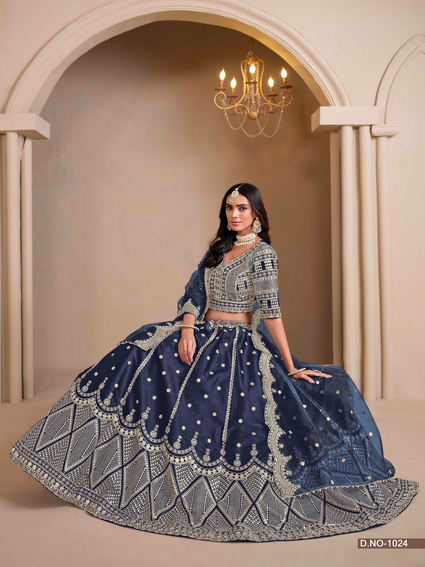 Embroidered Art Silk Lehenga with Cutwork Dupatta