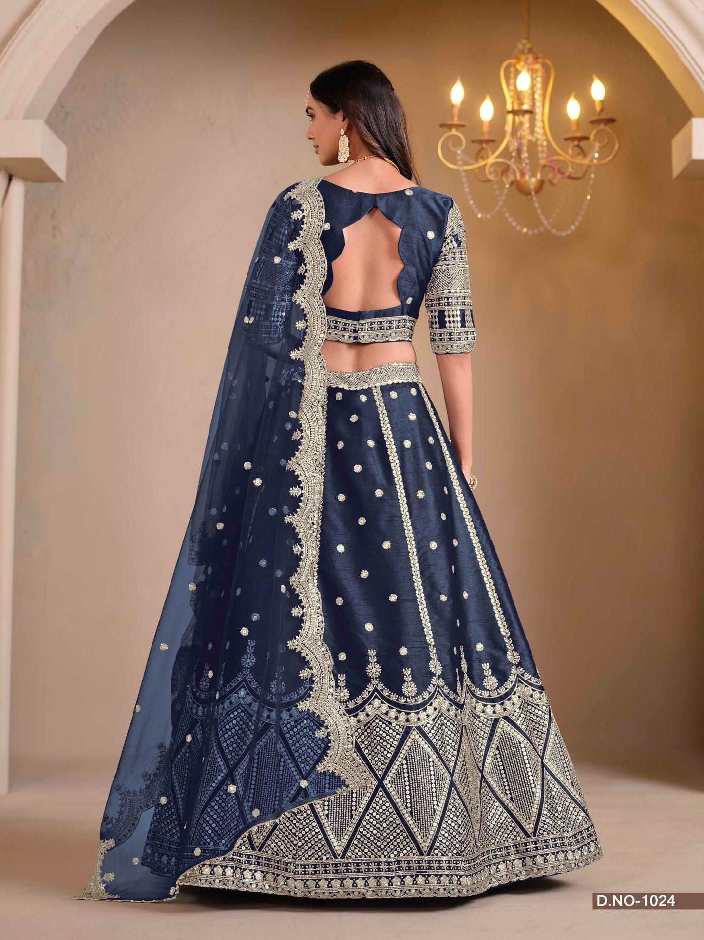 Embroidered Art Silk Lehenga with Cutwork Dupatta