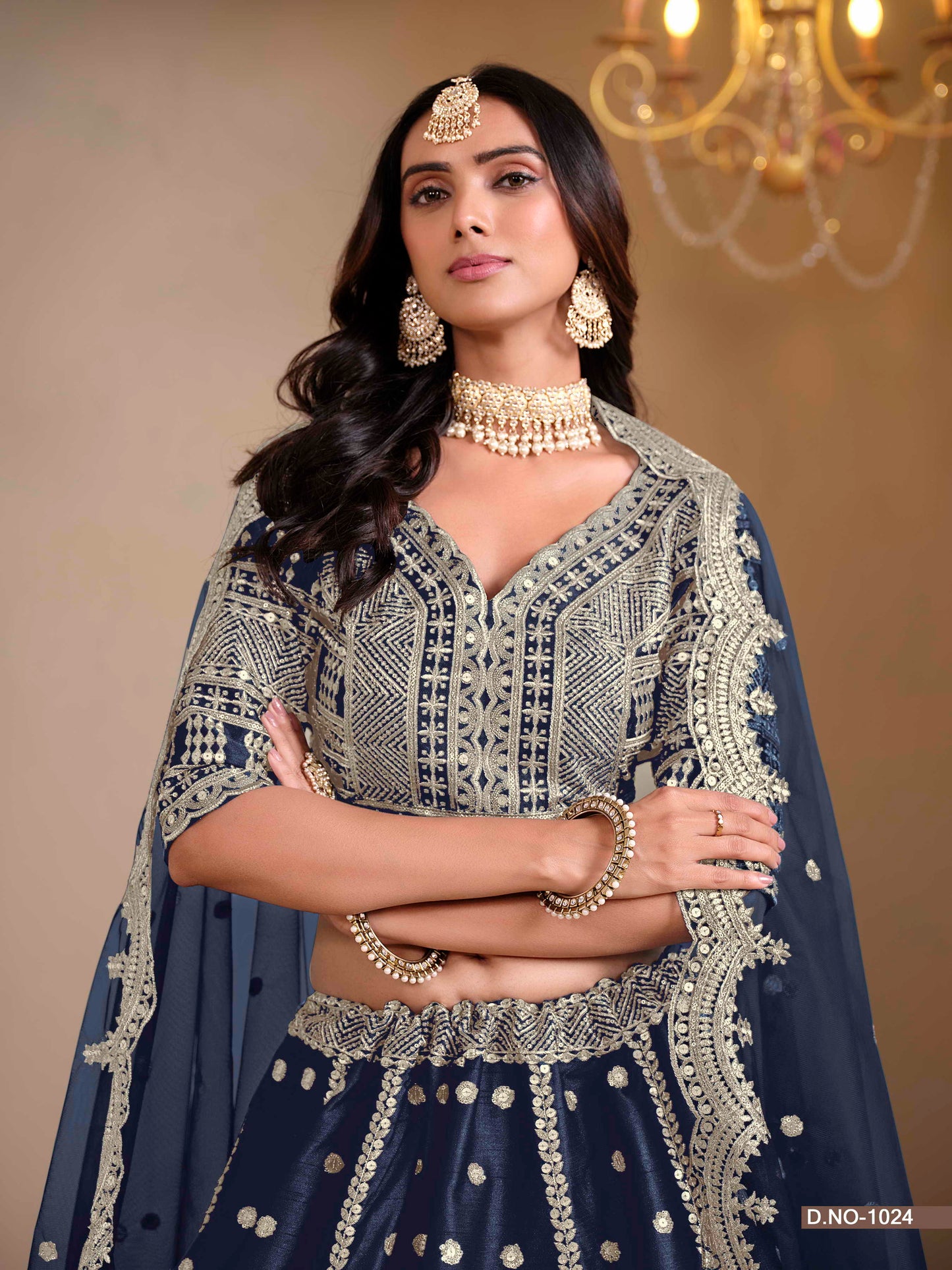Embroidered Art Silk Lehenga with Cutwork Dupatta