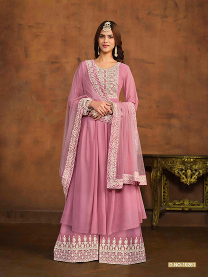 Embroidered Georgette Palazzo Suit with Net Dupatta