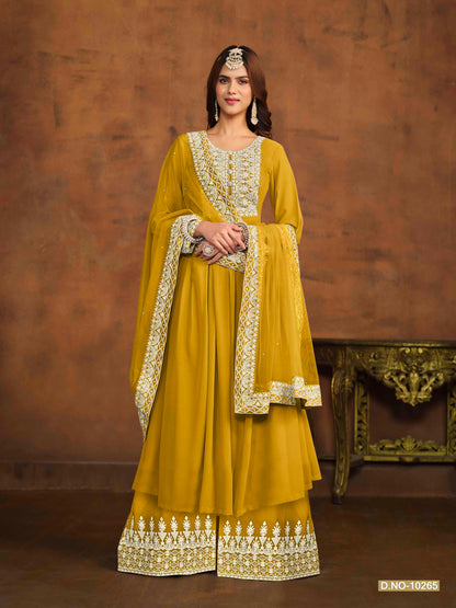 Embroidered Georgette Palazzo Suit with Net Dupatta