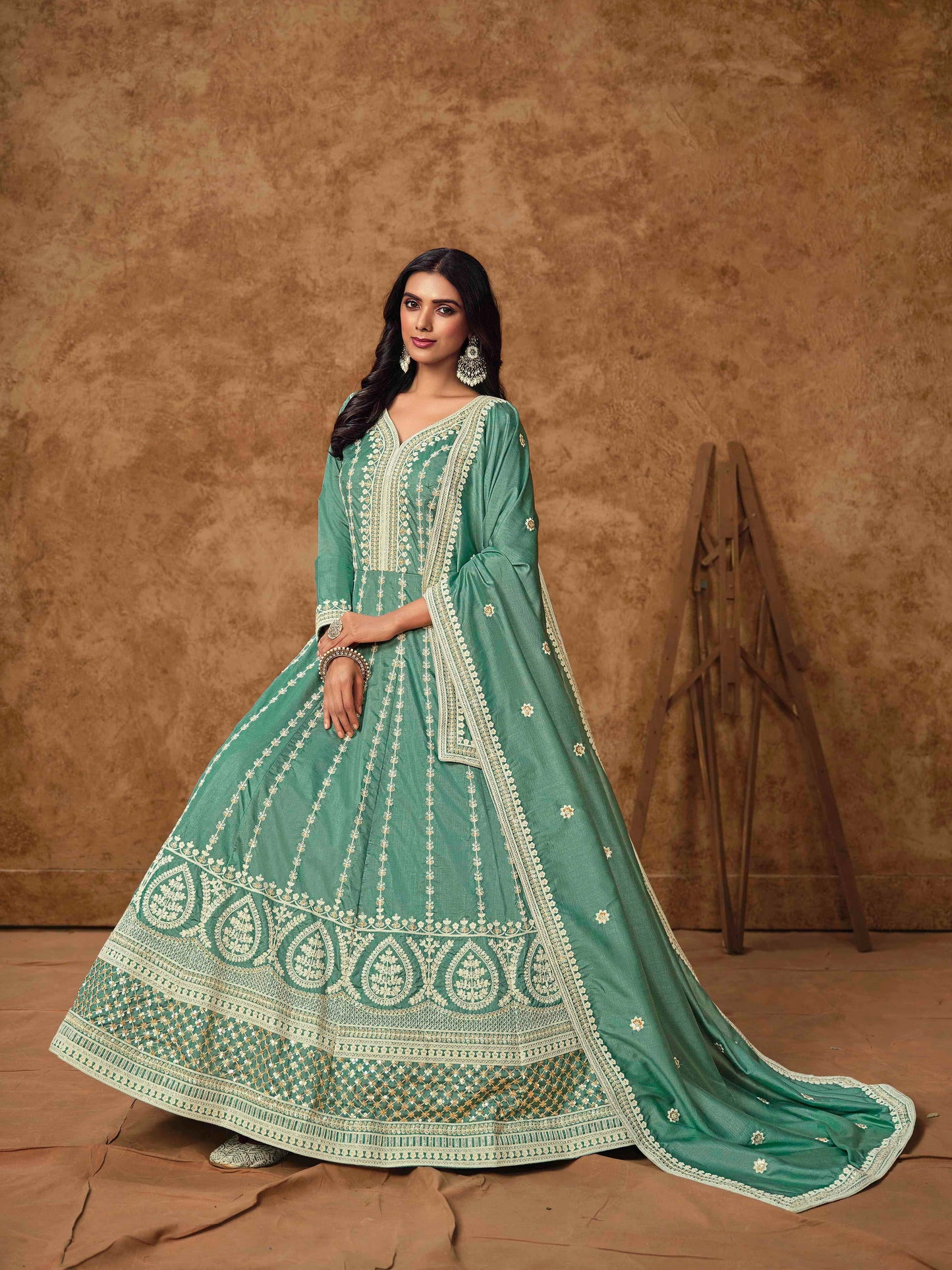 Embroidered Dolla Silk Gown with Butti Dupatta