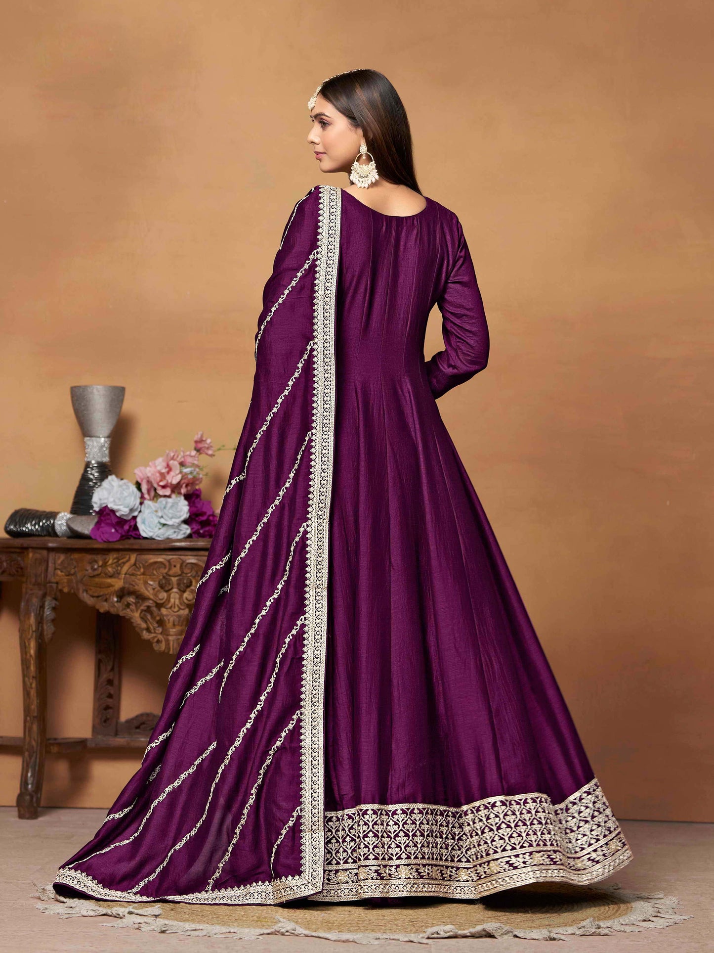 Embroidered Art Silk Gown with Dupatta