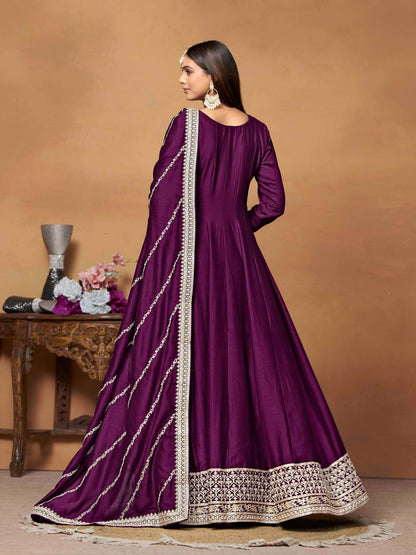 Embroidered Art Silk Gown with Dupatta