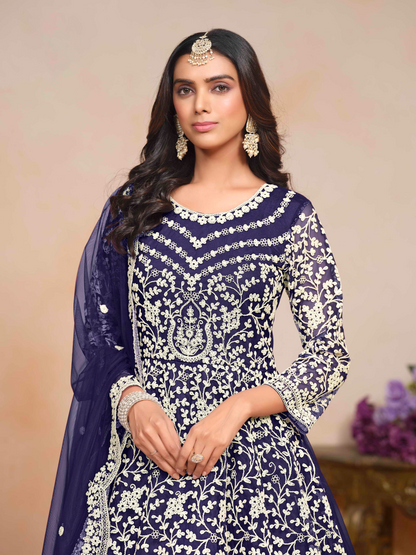 Embroidered Net Anarkali Gown with Dori Work