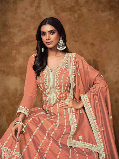 Embroidered Dolla Silk Gown with Butti Dupatta