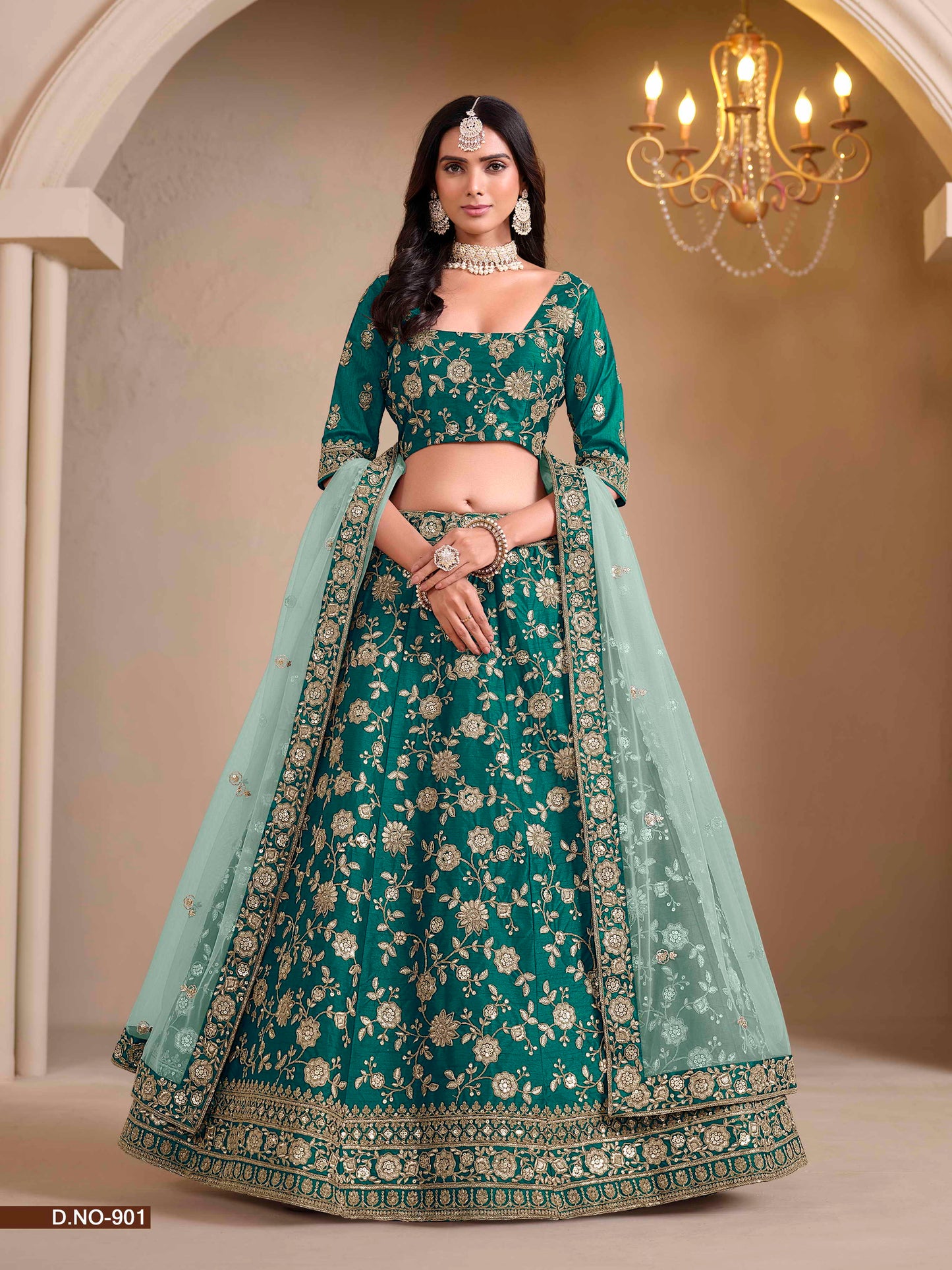 Embroidered Art Silk Lehenga Choli with Lace Dupatta