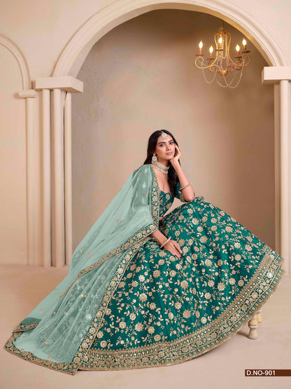 Embroidered Art Silk Lehenga Choli with Lace Dupatta