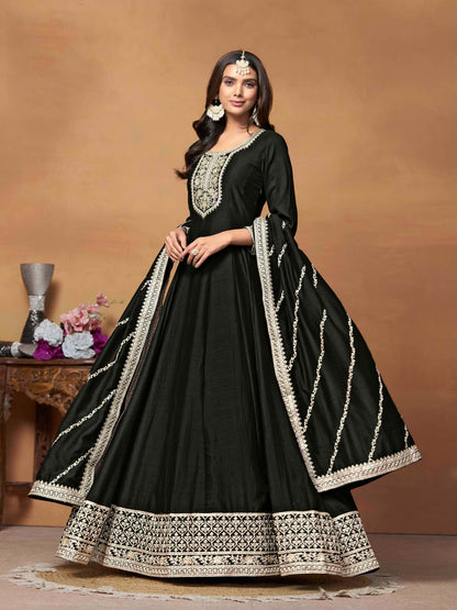 Embroidered Art Silk Gown with Dupatta