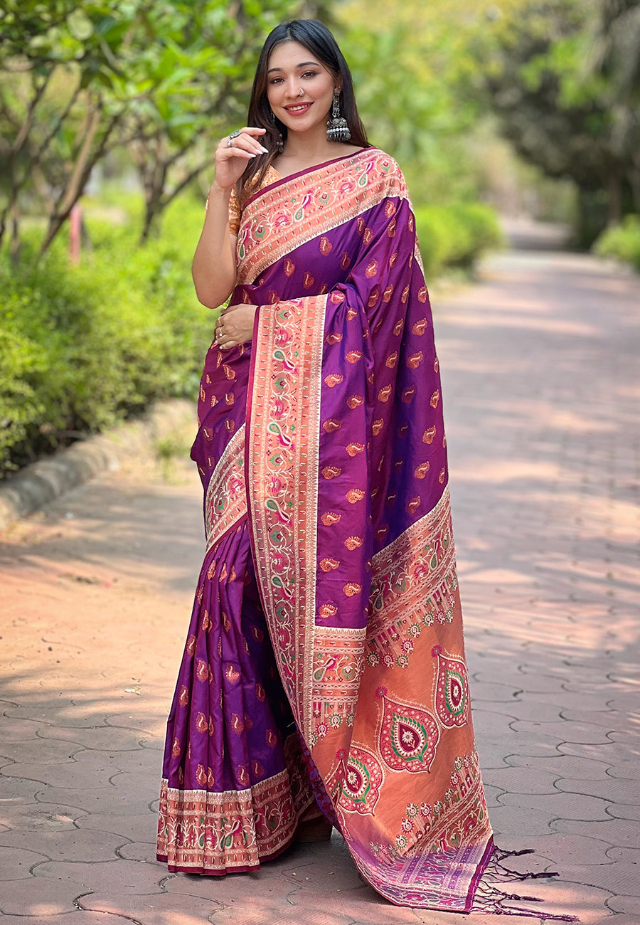 Authentic Paithani Silk Meenakari Brocade Saree