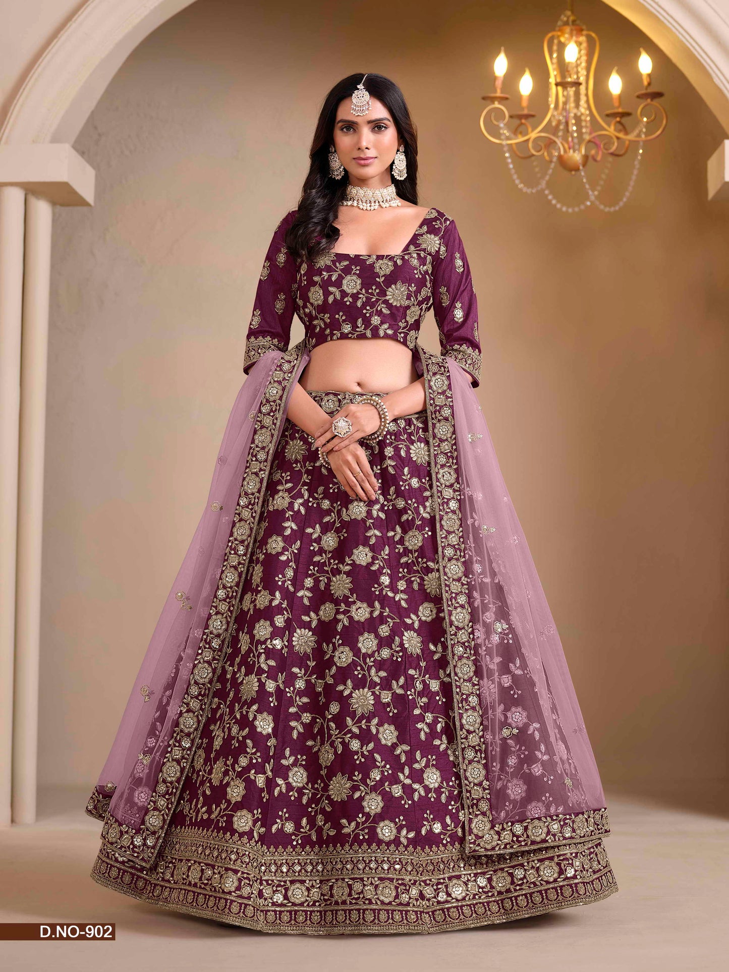 Embroidered Art Silk Lehenga Choli with Lace Dupatta