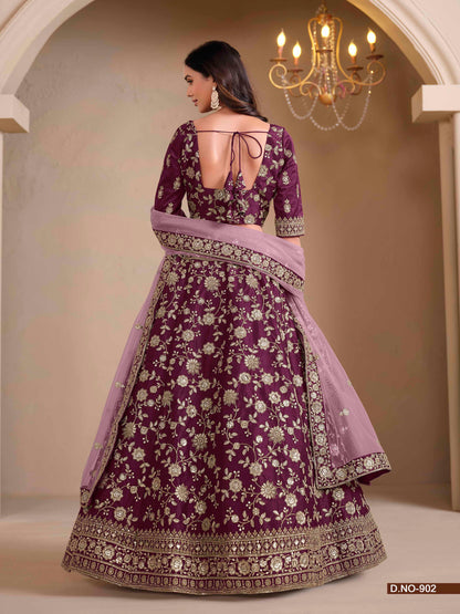 Embroidered Art Silk Lehenga Choli with Lace Dupatta