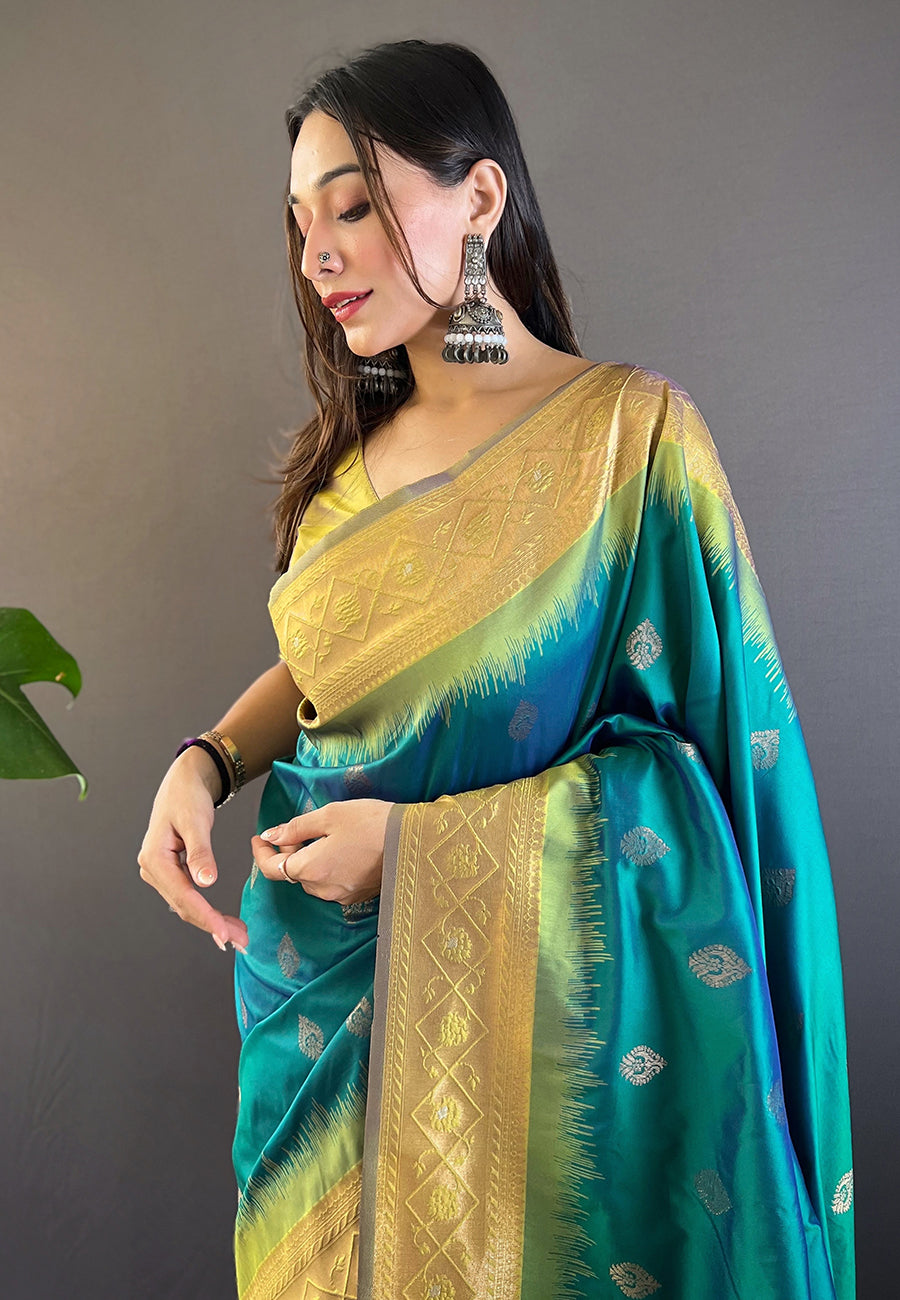 Pure Soft Silk Floral Zari Woven Saree with Contrast Border