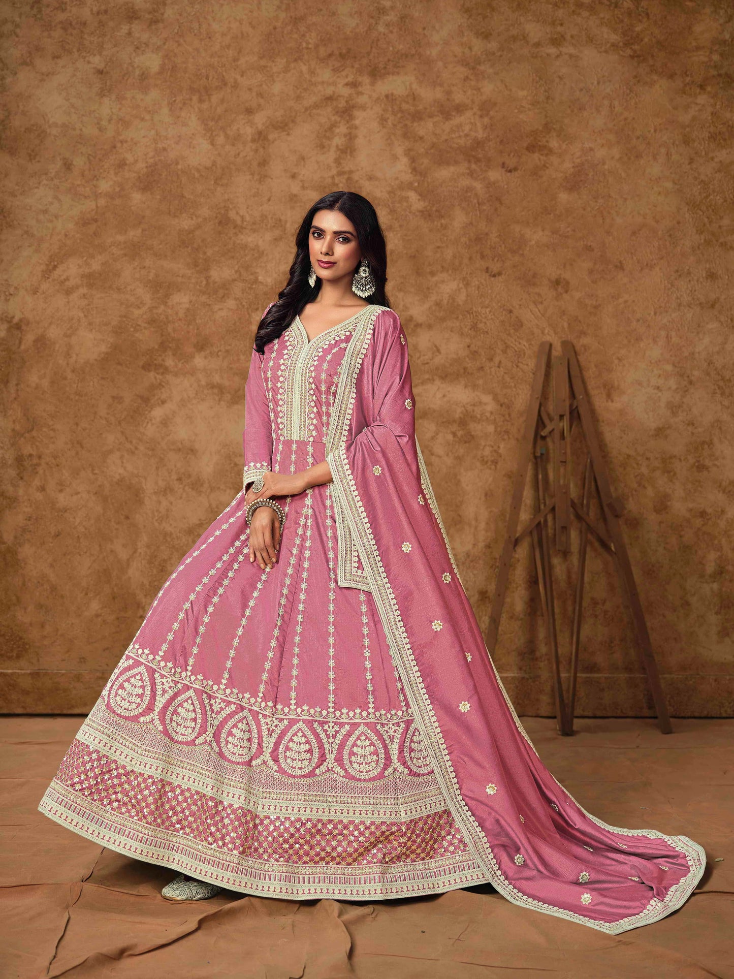Embroidered Dolla Silk Gown with Butti Dupatta