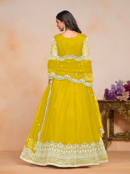 Embroidered Net Anarkali Gown with Dori Work